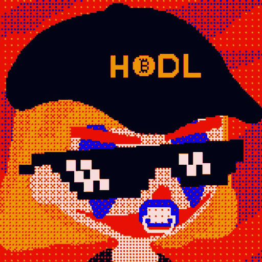 The ROBINTARDIO mascot: a pixel-art face in a navy HODL cap and black thug-life sunglasses